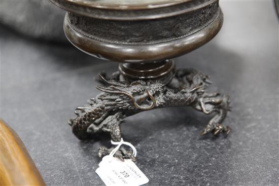 A Japanese bronze bowl and stand, 19th century, height 16cm